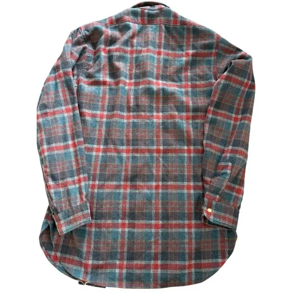 Pendleton VINTAGE 1970s Mens Plaid Wool Flannel Shirt Size M Long Made in USA - Picture 7 of 11